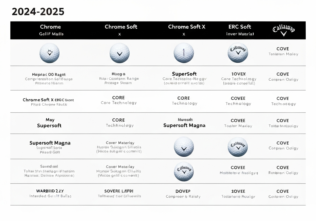 2024-2025 Callaway golf ball model comparison chart with compression, core, and fit data