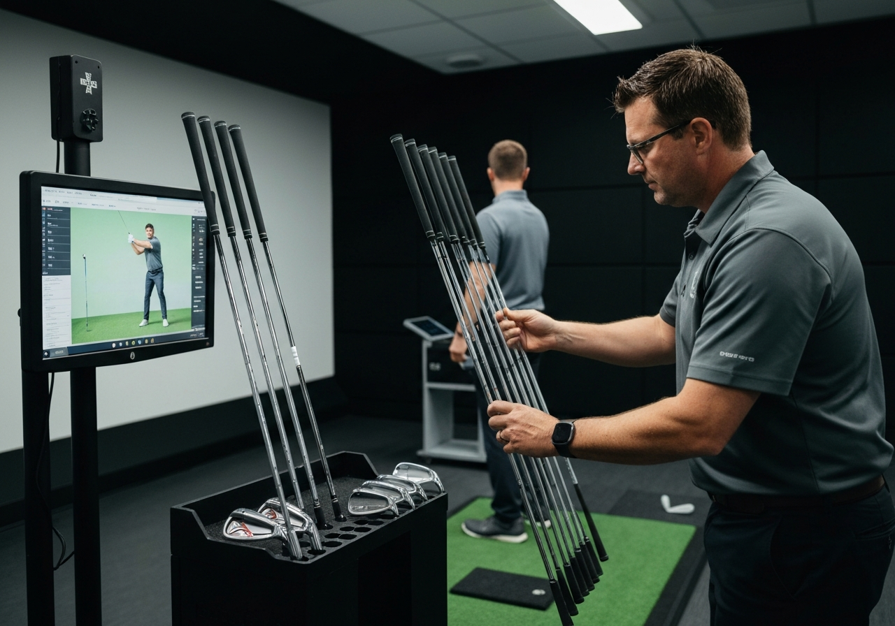 Custom golf club fitting session with launch monitor and shaft selection