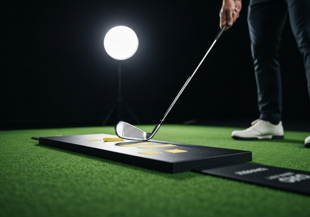 Beginner golfer undergoing iron lie angle and length fitting session
