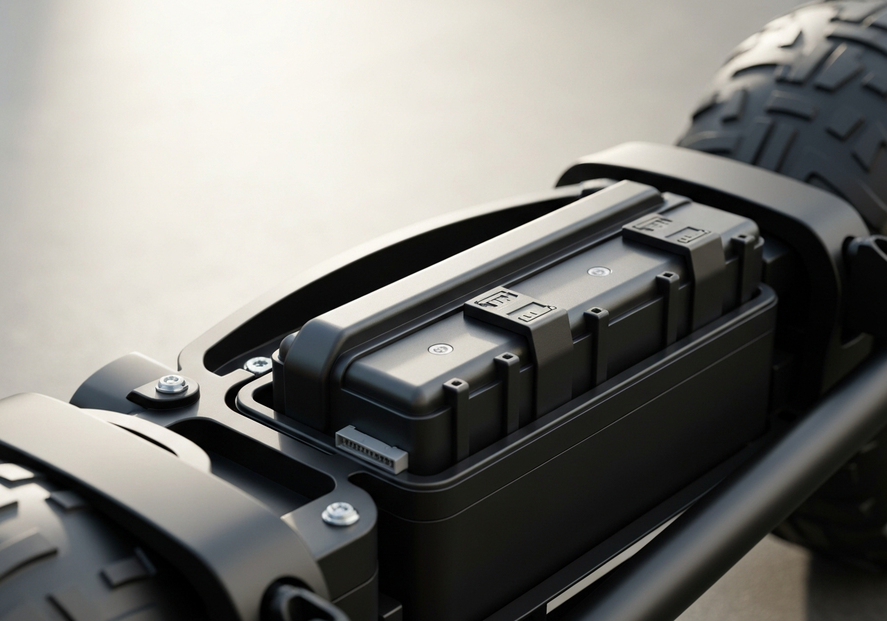 Lithium-ion battery pack removed from electric golf trolley for charging or storage