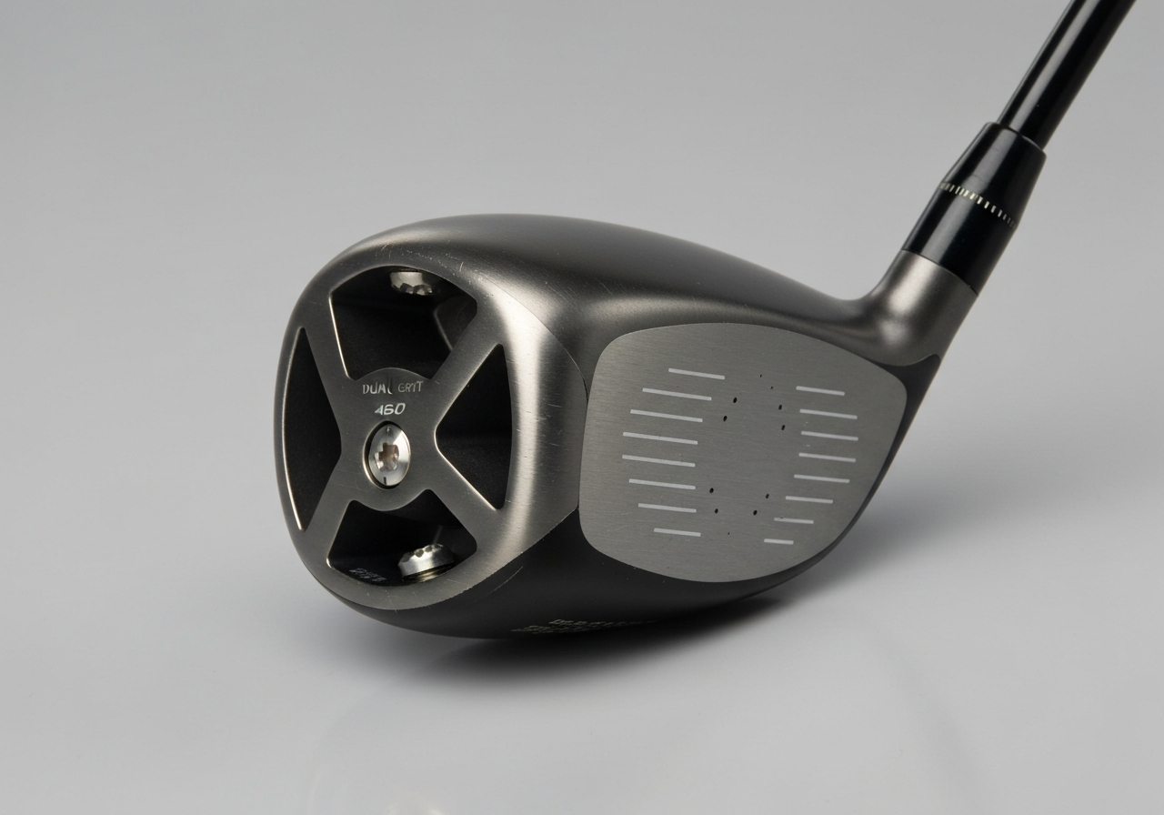 TaylorMade R9 460 driver sole with visible heel and toe weight ports