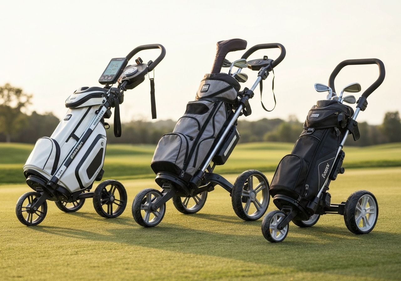 Comparison of folded golf trolley dimensions showing trunk compatibility