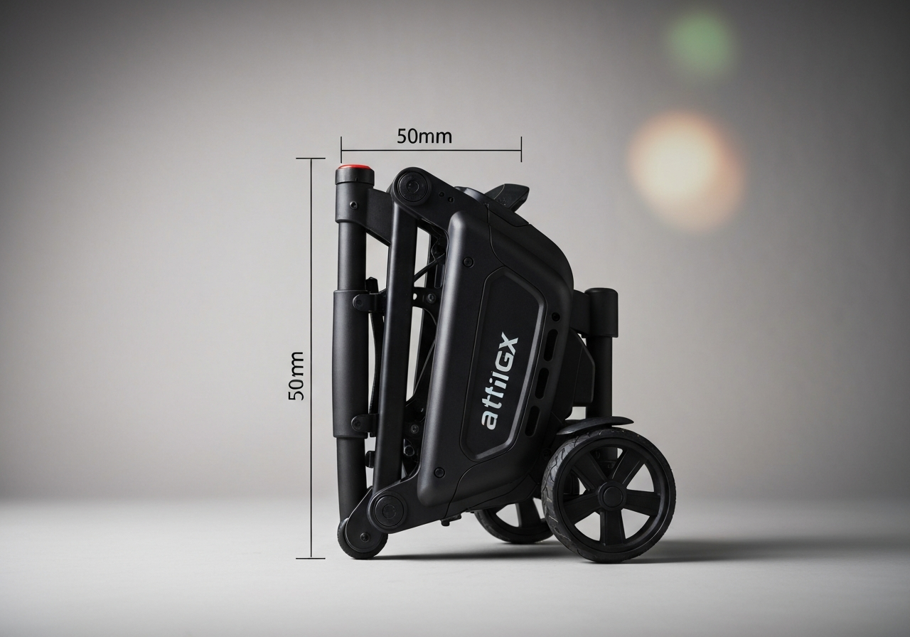 Stowamatic GXT electric golf trolley folded for storage in car trunk