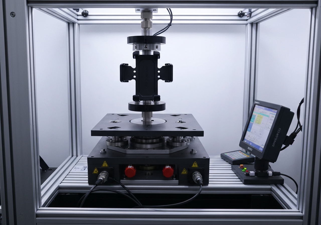 Laboratory vibration testing of golf trolley phone holder simulating rough fairway conditions