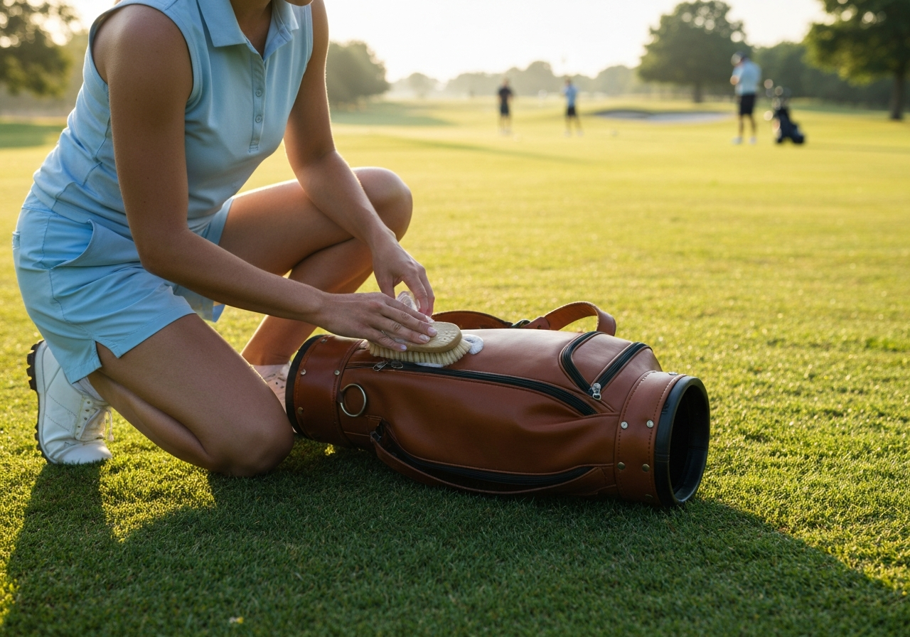 Cleaning a waterproof golf bag with soft brush