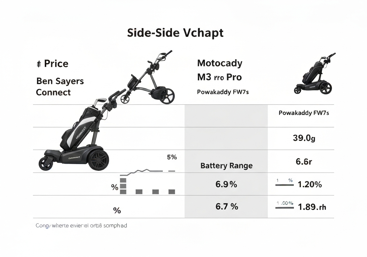 Comparison chart of Ben Sayers Connect vs Motocaddy M3 Pro vs Powakaddy FW7s