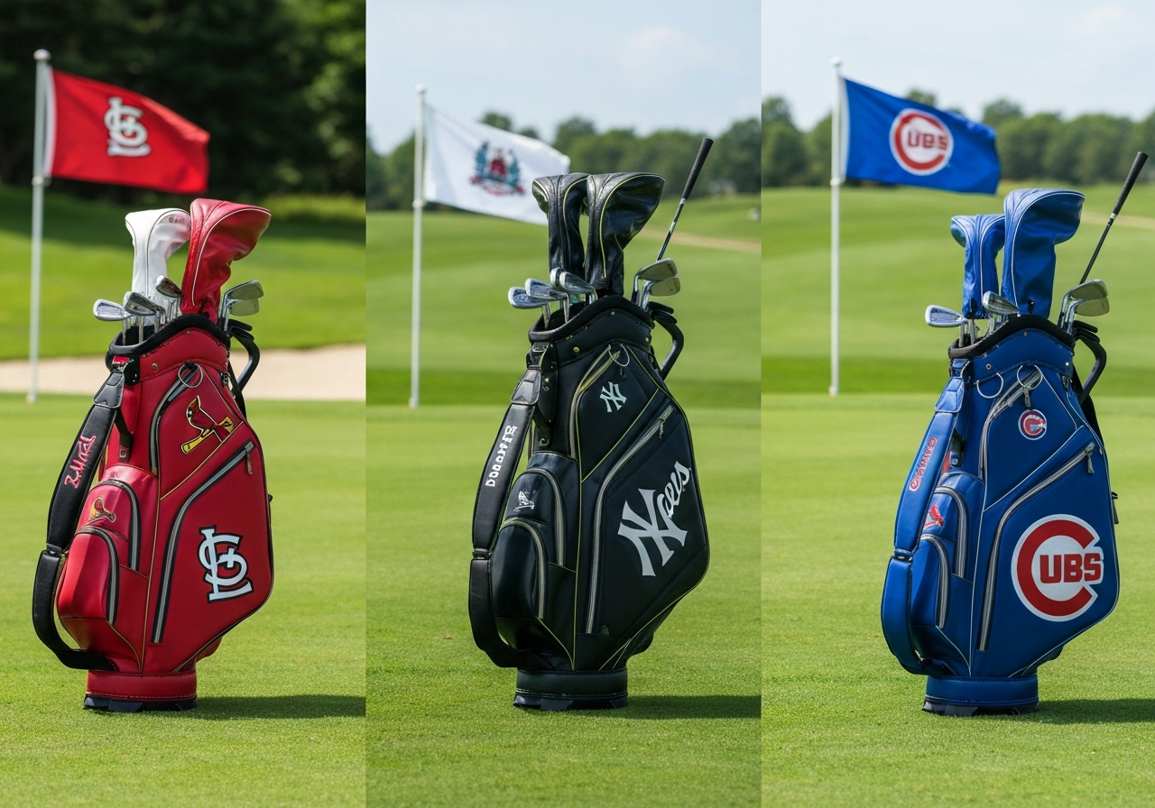 Comparison of Cardinals, Yankees, and Cubs golf cart bags