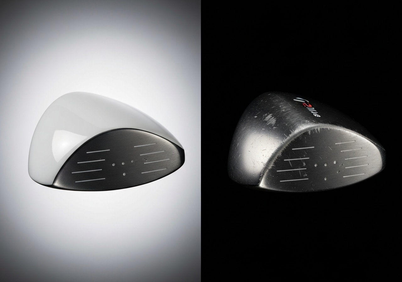 Comparison of TaylorMade R9 driver crown in good condition vs. damaged condition