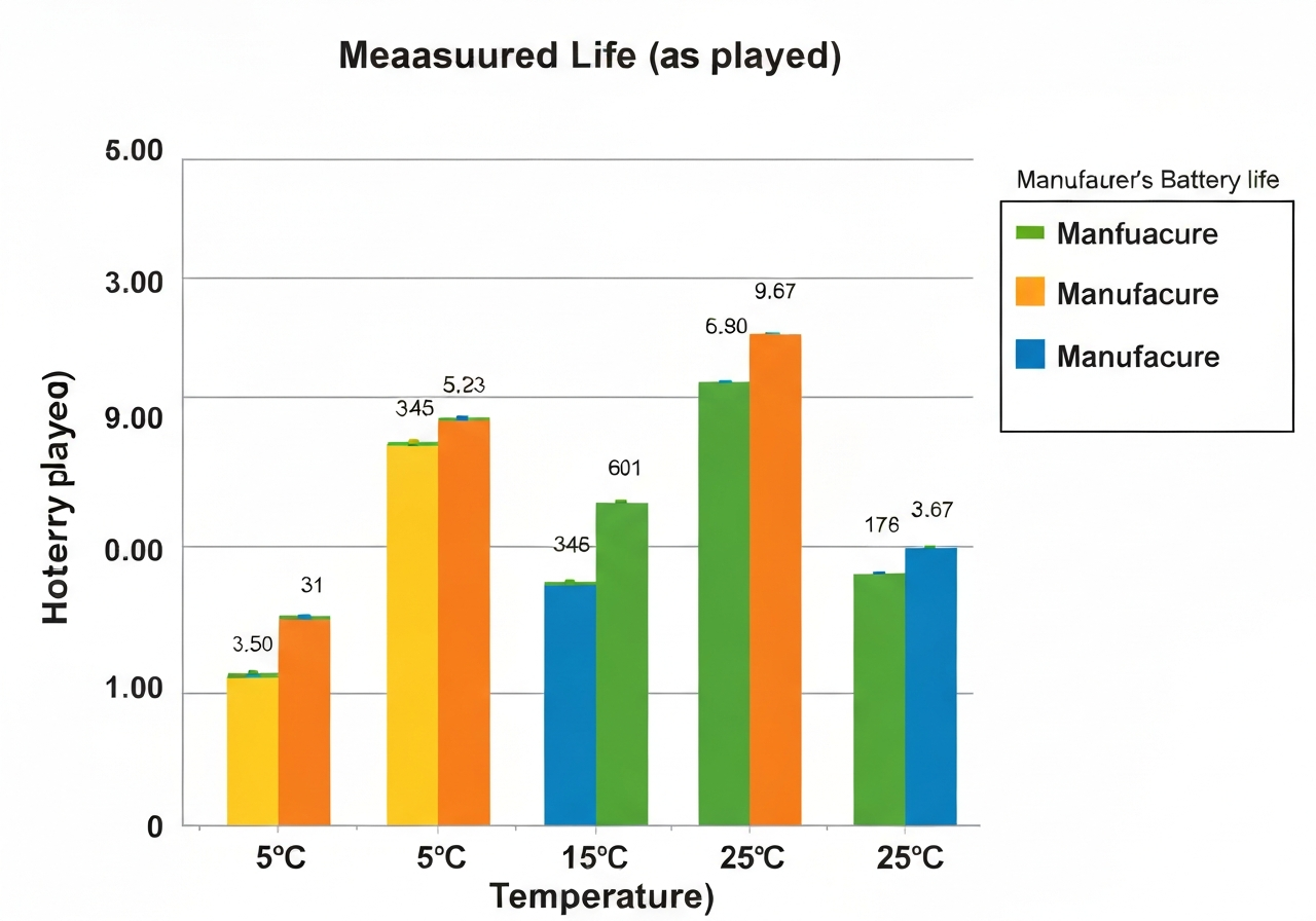 Battery life test results for Wishbone Neo Elektro at varying temperatures