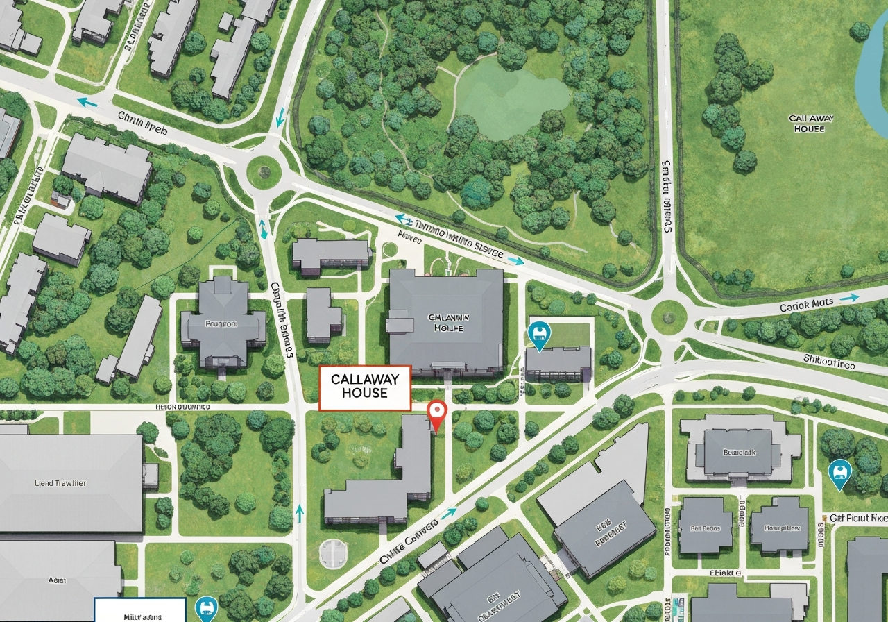Map of Callaway House proximity to Texas A&M campus and bus routes