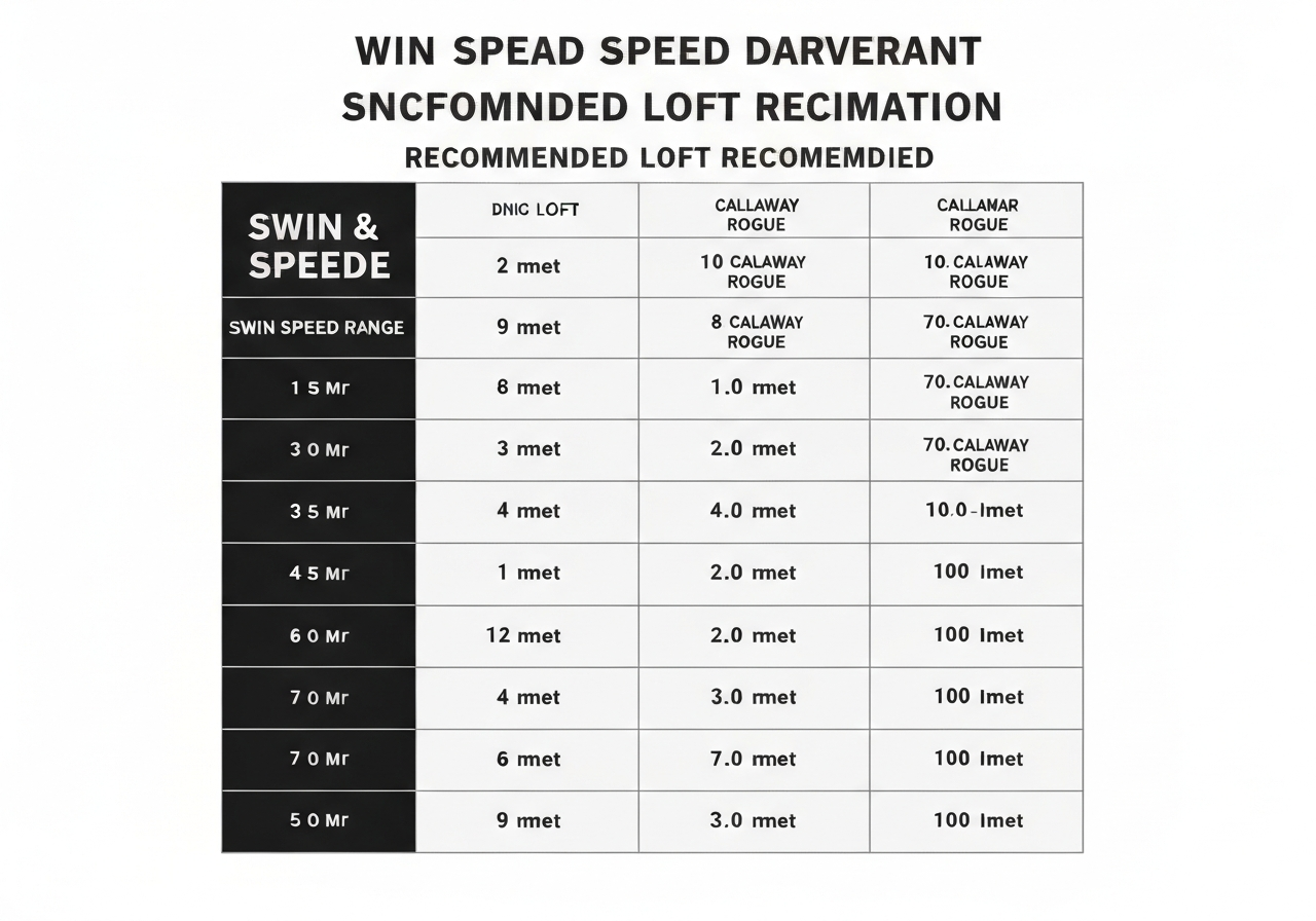 Swing speed to loft chart for Callaway Rogue driver