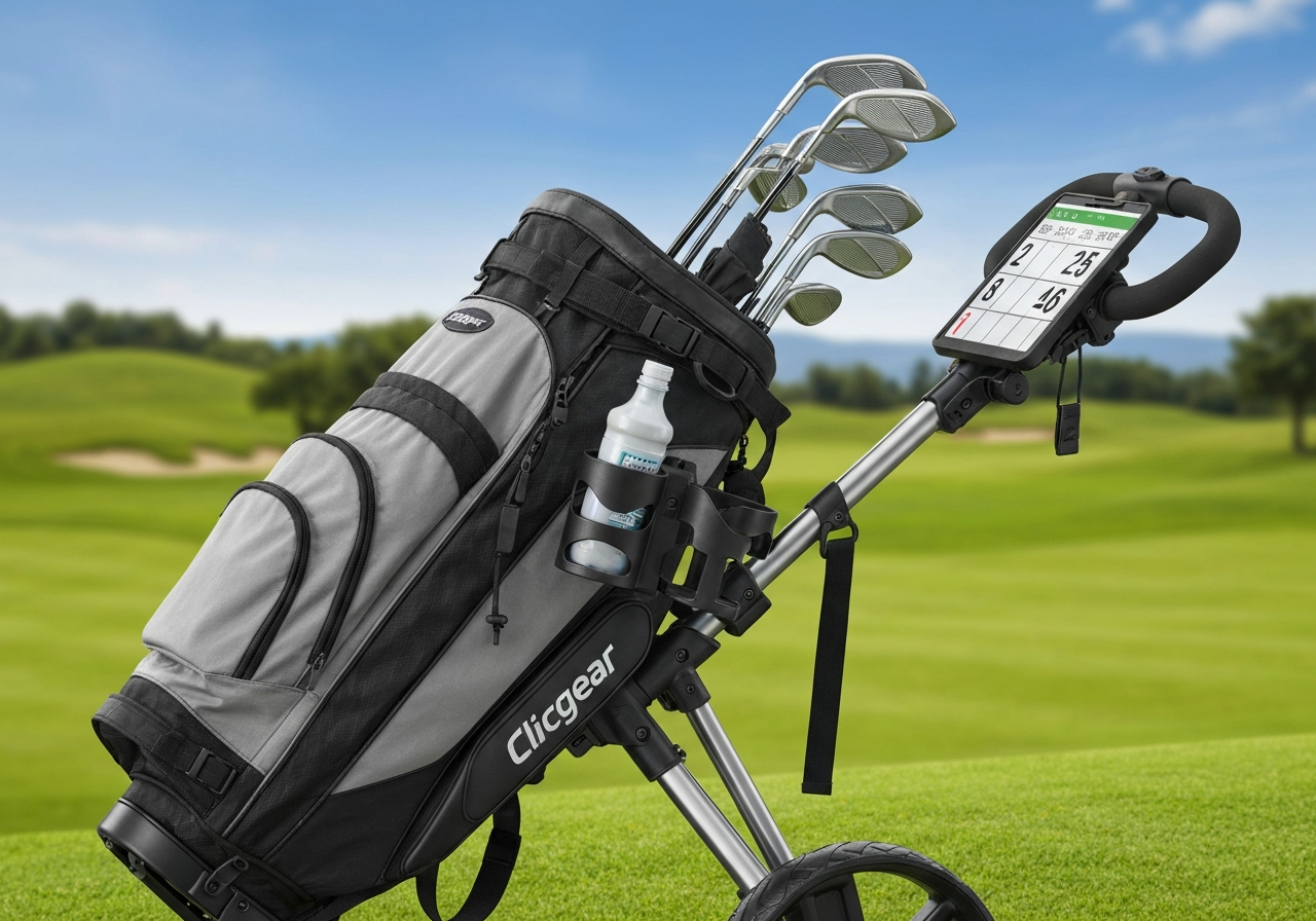 Clicgear 4.0 Golf Trolley Push Cart Review: The Ultimate Guide (2026) 2 Clicgear 4.0 with accessories attached