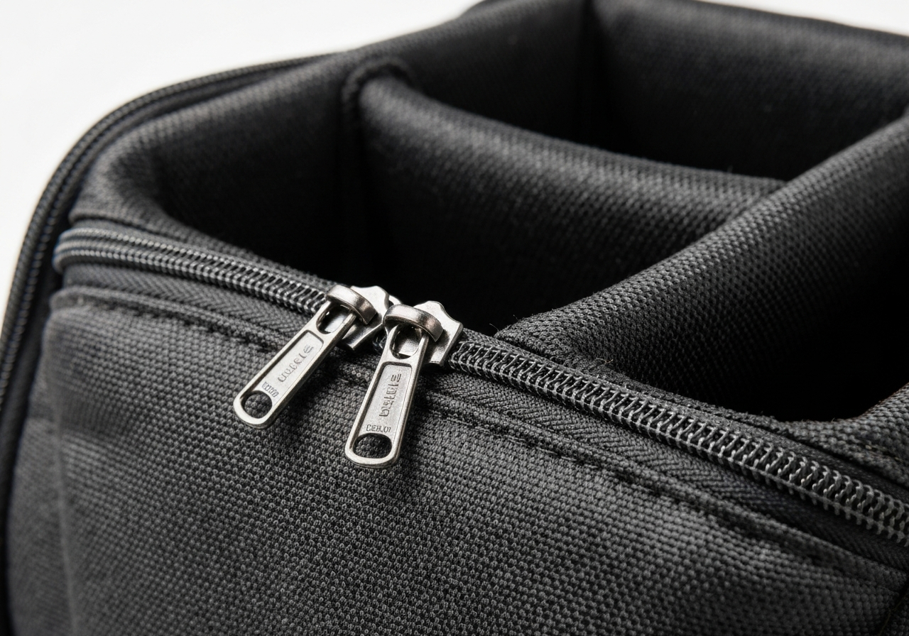 Cart bag divider system and waterproof zipper detail