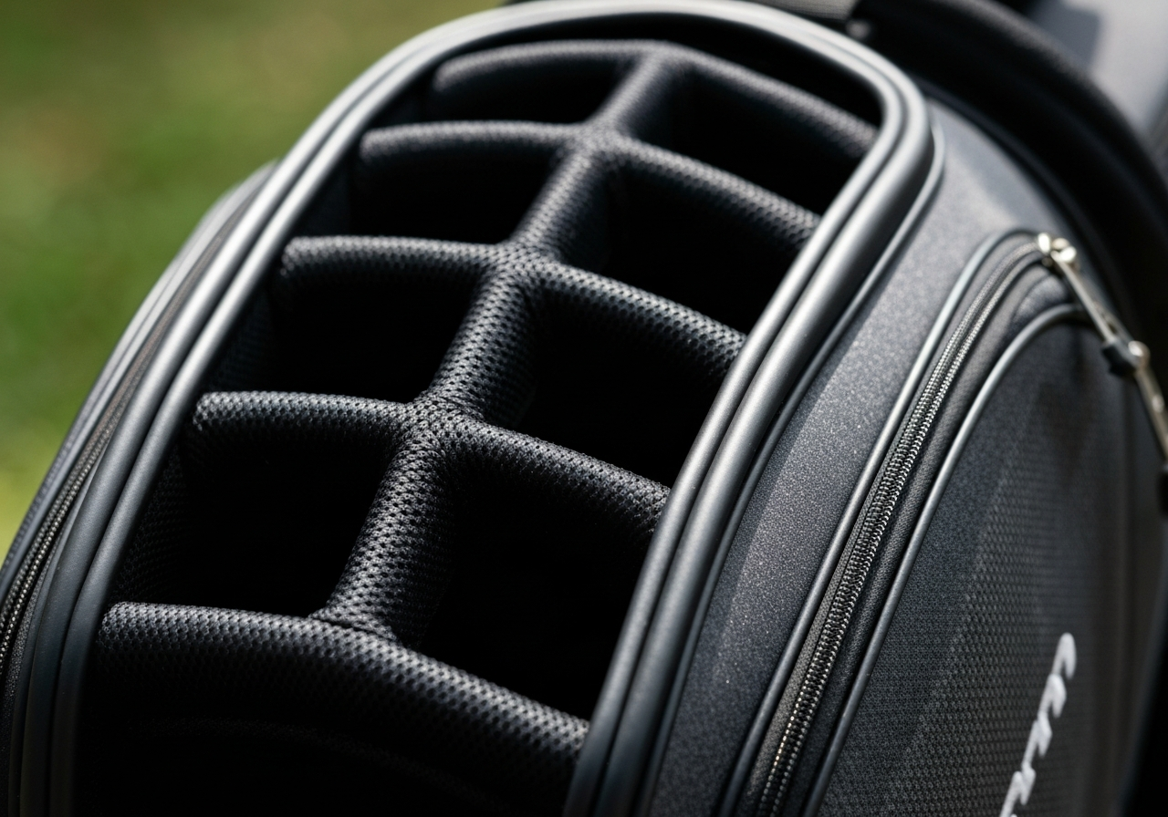 Lightweight cart bag with reinforced base and 14âway divider system