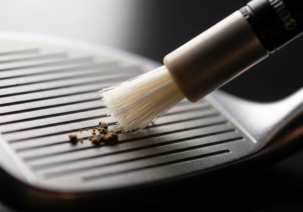 Nylon groove cleaner in use on a Callaway wedge