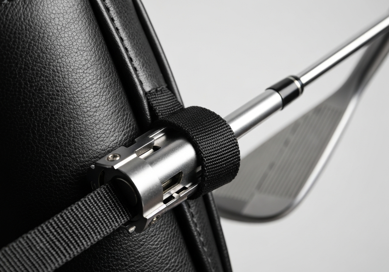 Can Staff Bags Fit on Golf Carts? A Comprehensive Review (2026) 2 Ratchet strap tightened around staff bag on golf cart frame