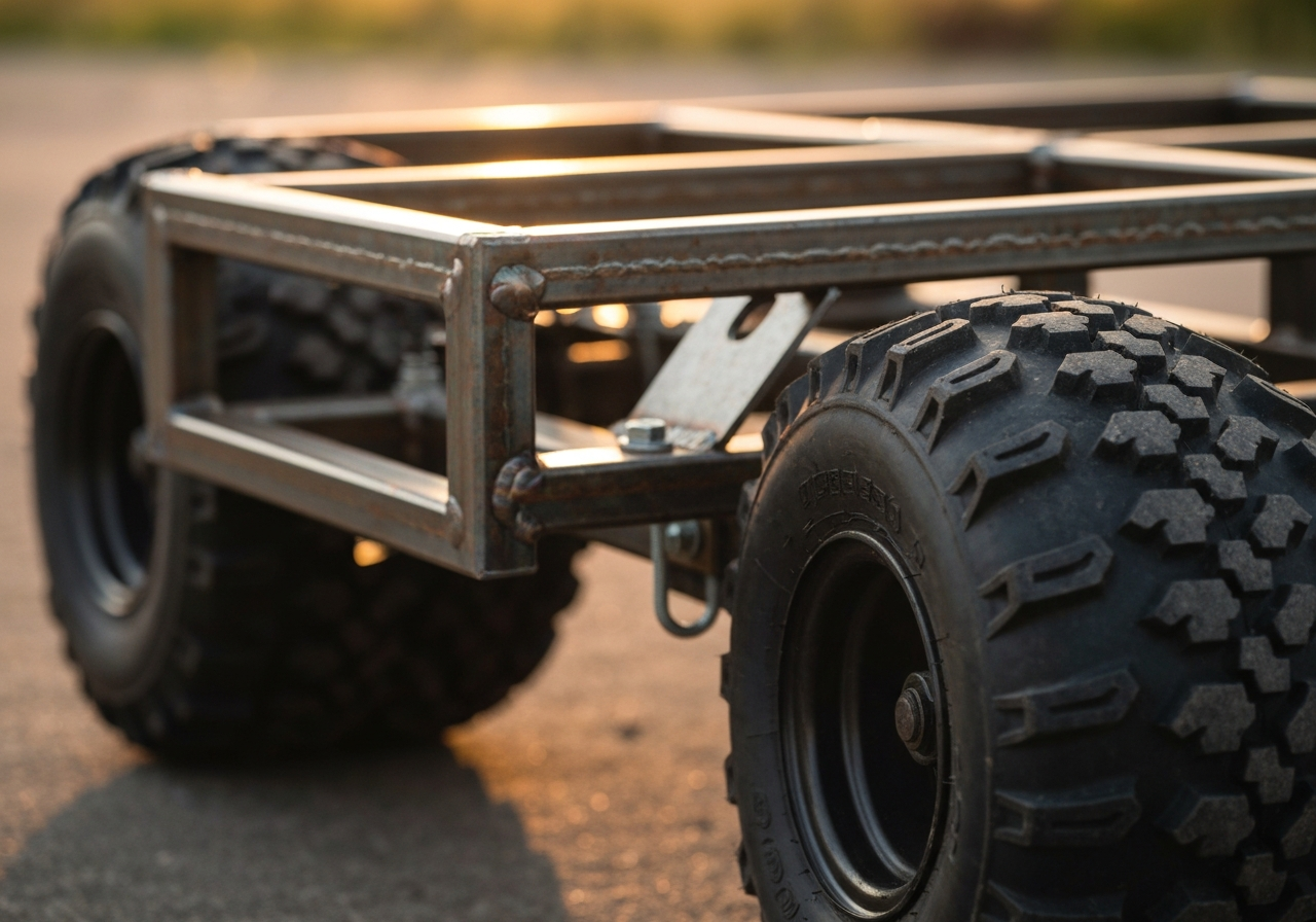 Durable frame and wheel detail of a hillbilly golf trolley