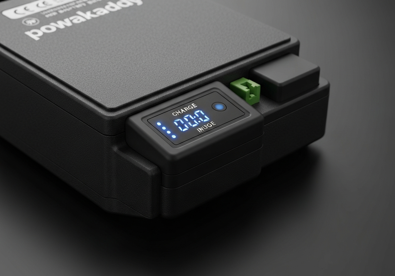 Powakaddy lithium-ion battery showing charge level