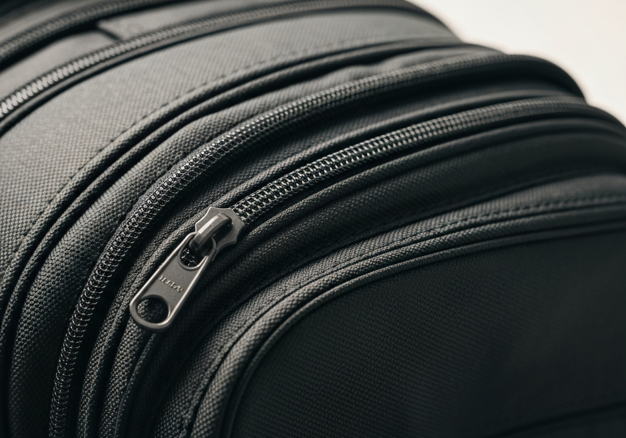 Closeâup of Motocaddy Dry Series seam sealing and AquaGuard zipper