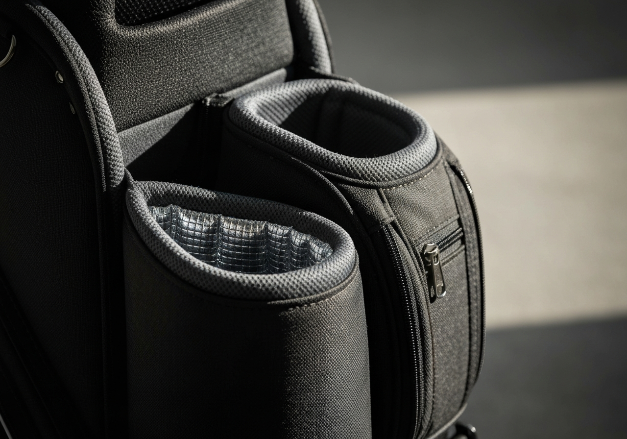 Tour Edge cart bag pocket layout with insulated cooler visible