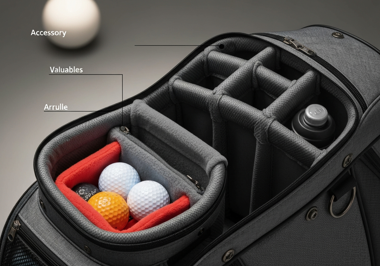 Sun Mountain Eco Lite Cart Bag pocket layout with labeled compartments