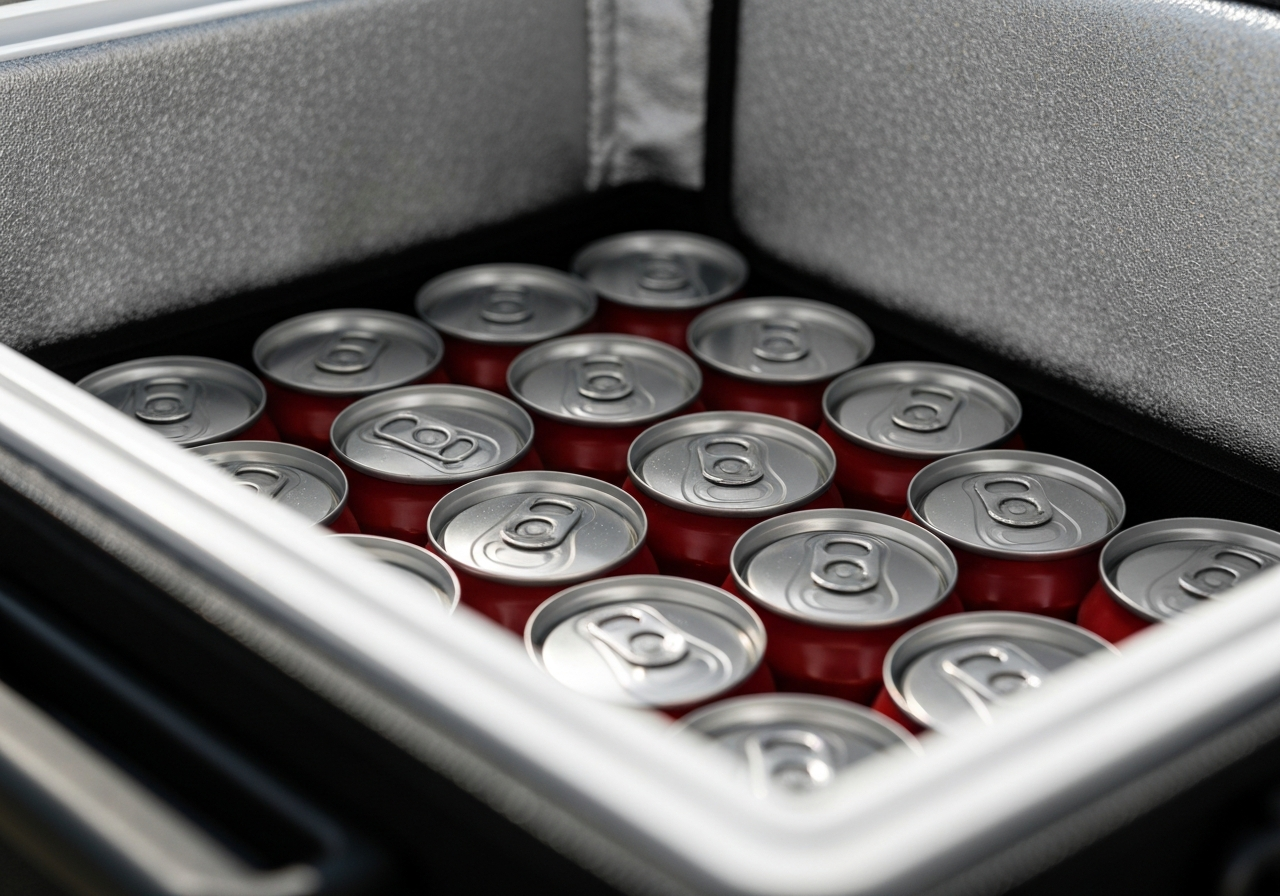 Inside view of the bucket cooler showing 10 cans