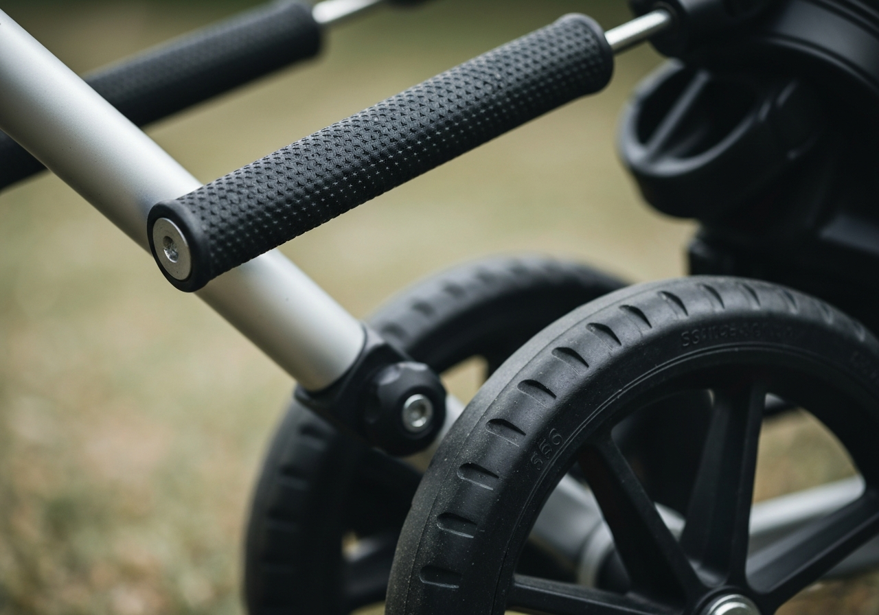 Linden Fairway trolley handle adjustment and wheel detail
