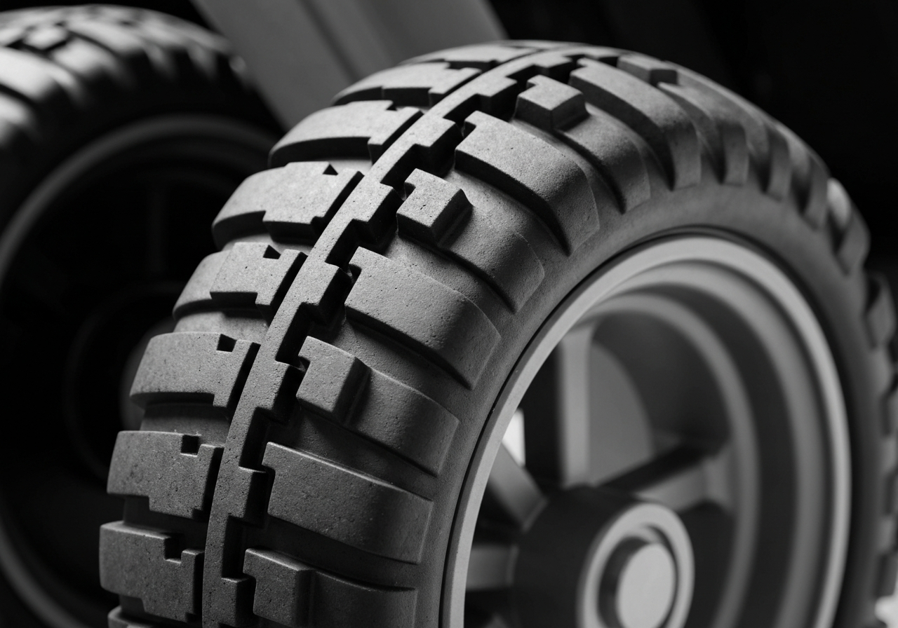 Closeâup view of Hill Billy Terrain electric golf trolley wheel showing deep tread and rugged rubber