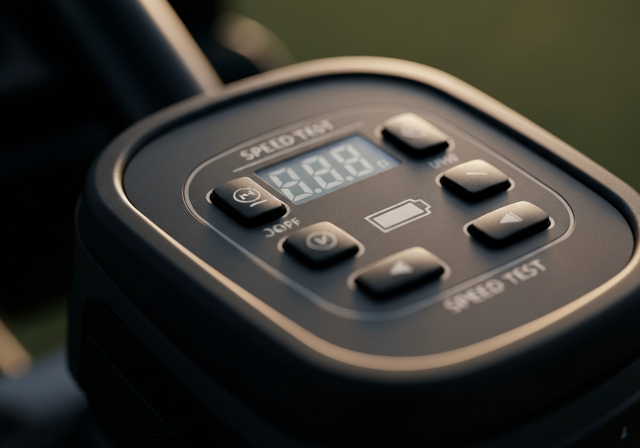QOD Golf Trolley Test: Performance and Reliability (2026) 1 QOD Golf Trolley control panel showing speed and battery level