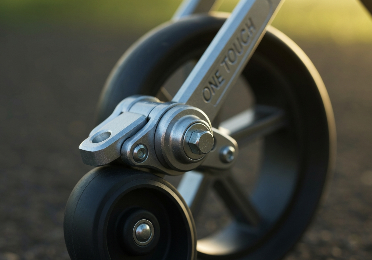 Close-up of Skymax Qwik Fold trolley folding mechanism