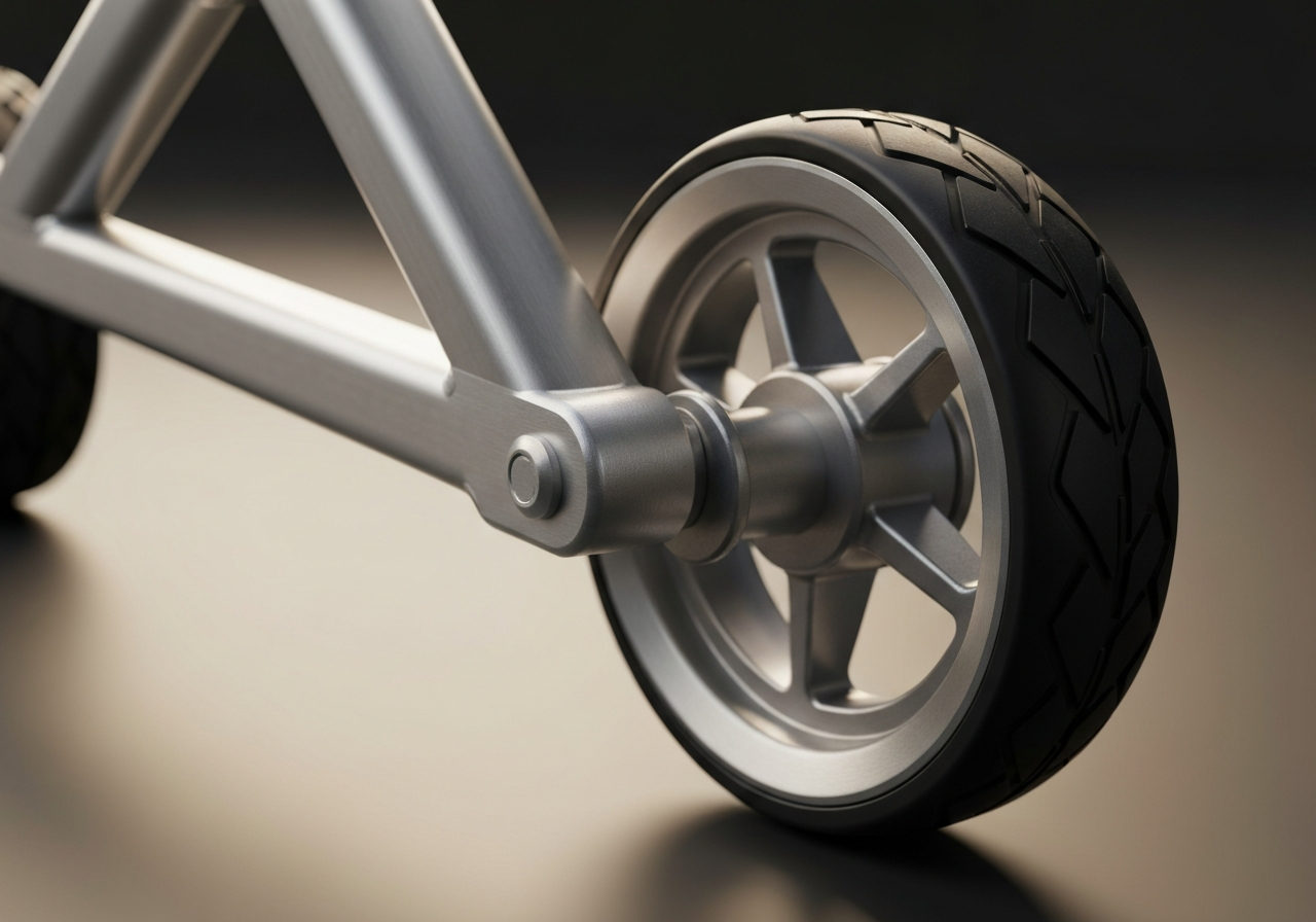 Fastfold Flat 3 Wheel Golf Trolley Review (2026): Compact, Stable & Best Value 1 Detail of Fastfold trolley rear wheel and frame construction