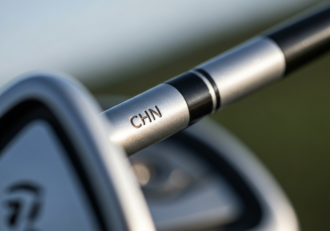 Closeâup of a TaylorMade club hosel with country code engraving
