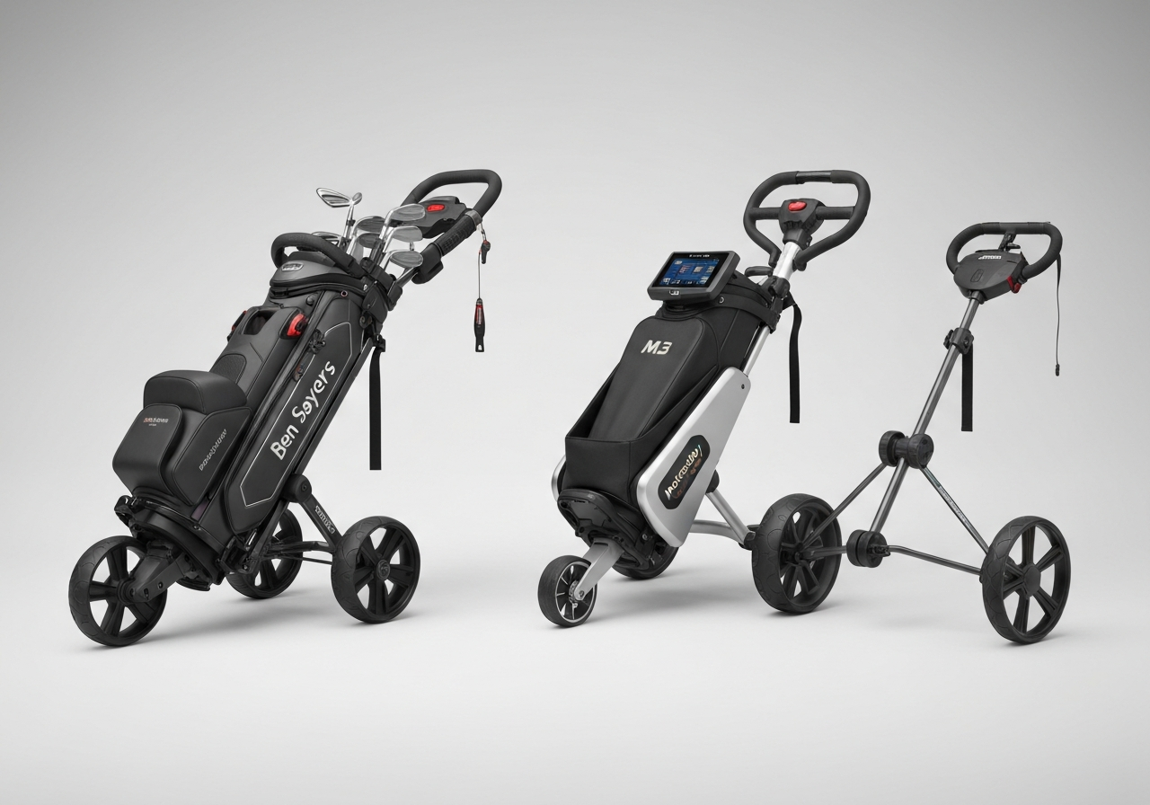Ben Sayers Lithium Electric Golf Trolley Black Review: Power Meets Style (2026) 2 Comparison chart of Ben Sayers vs Motocaddy vs Powakaddy trolleys