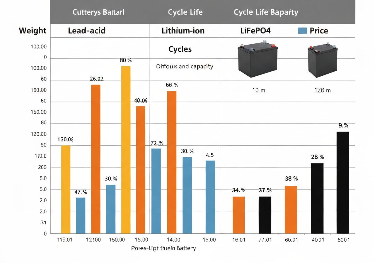 Lead acid vs lithium vs LiFePO4 golf trolley battery comparison chart