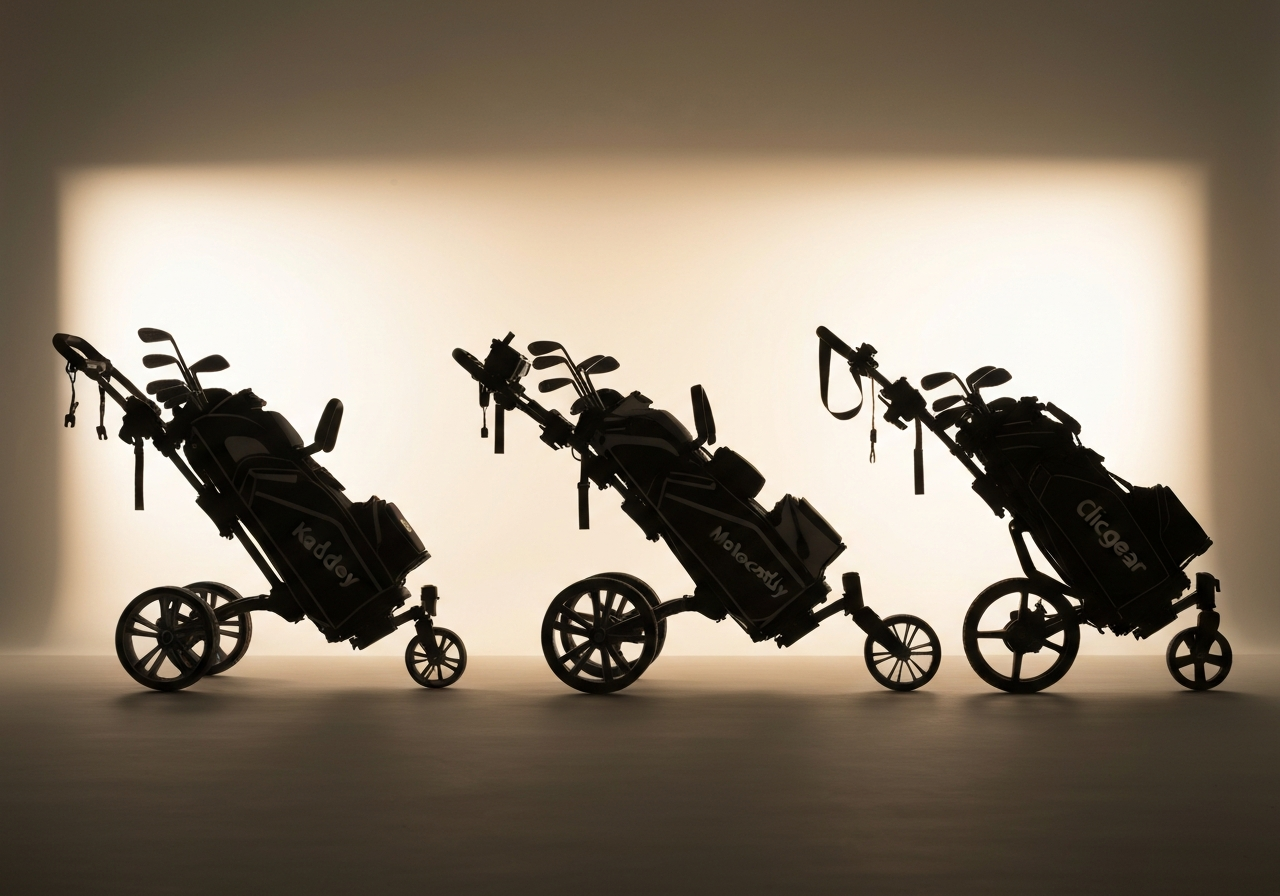 Golf trolley comparison chart Kaddey vs Motocaddy vs Clicgear 2026