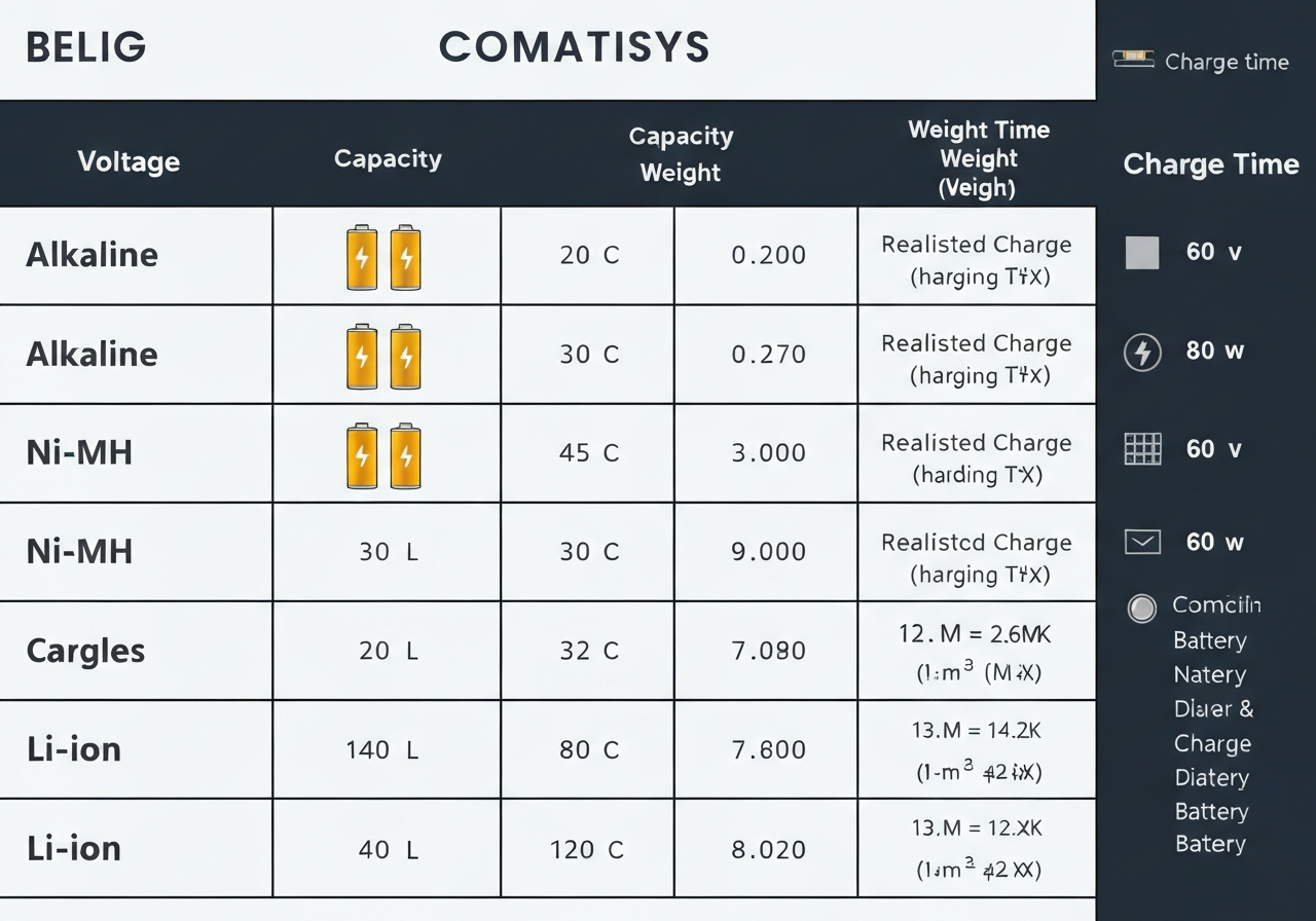 Table comparing leadâacid, AGM, and lithium golf trolley battery specifications