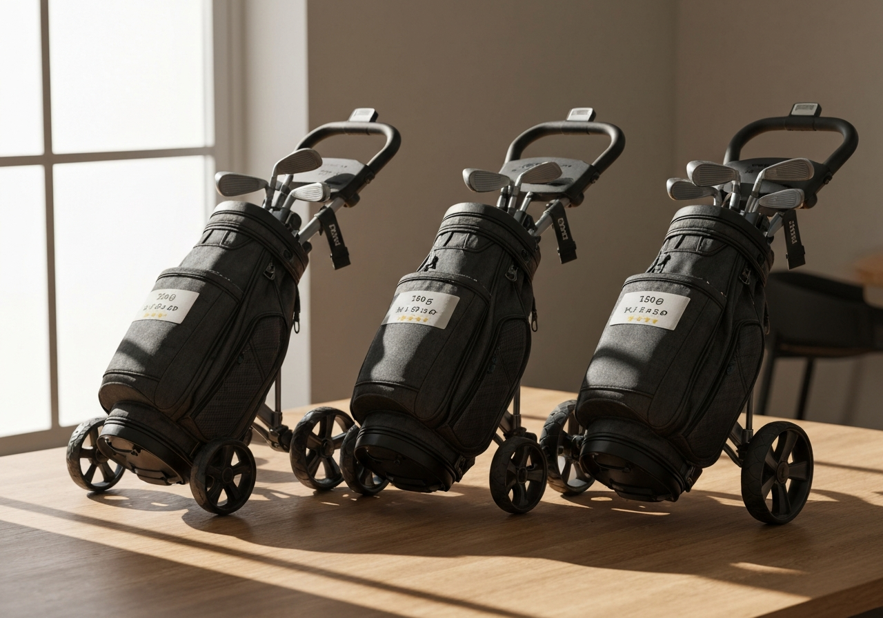 Table comparing best affordable pull golf trolleys under $150