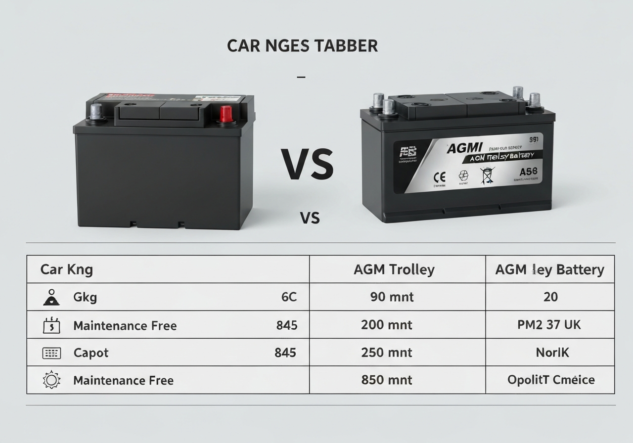 Table comparing car battery and AGM trolley battery specifications