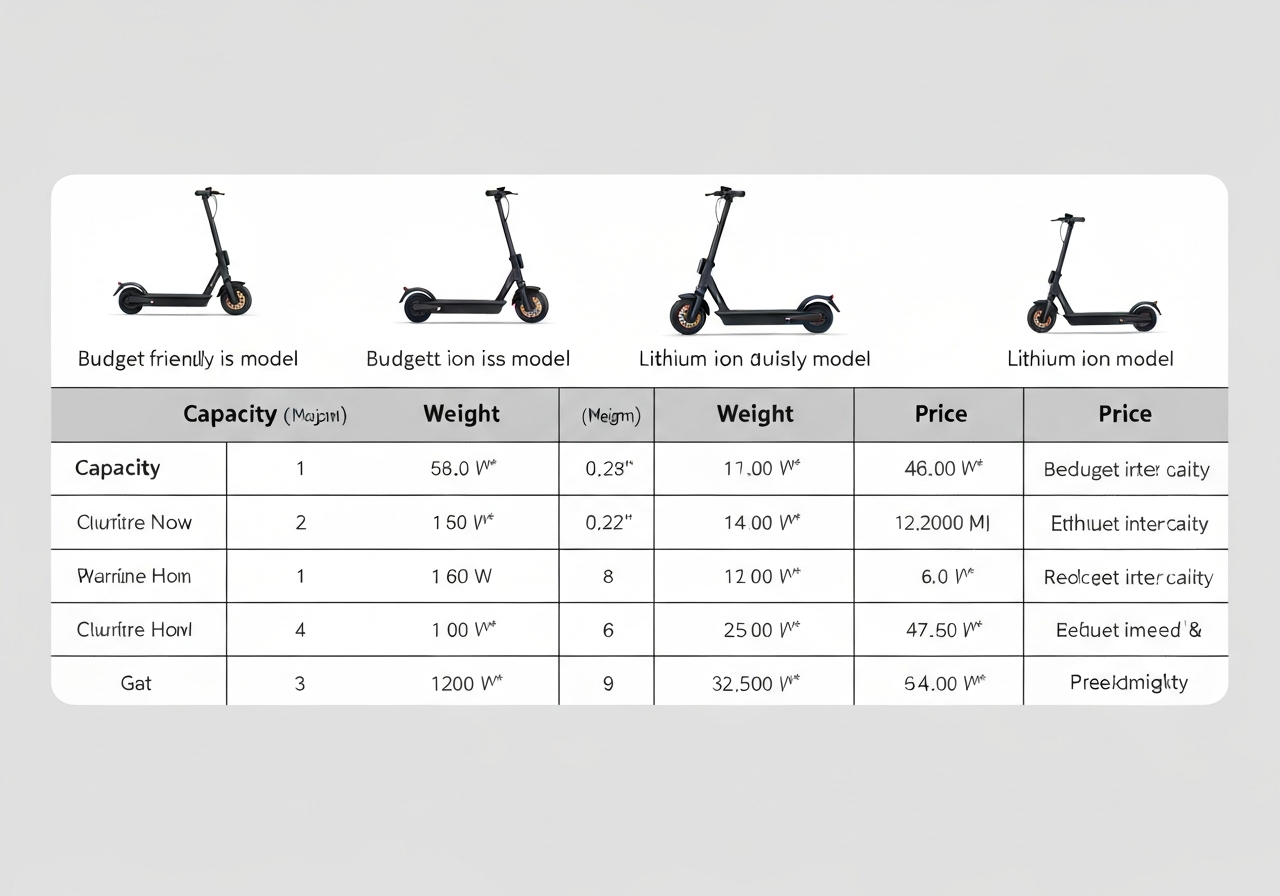 Table comparing budget lithium golf trolley batteries by capacity, weight, and price