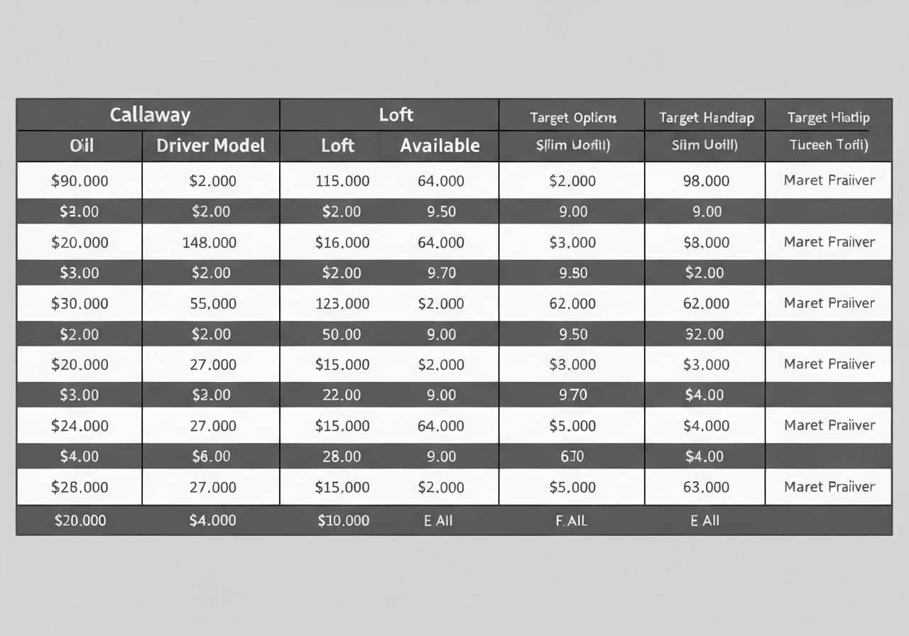 Table comparing Callaway Epic, Paradym, and Rogue ST drivers 2024â2025
