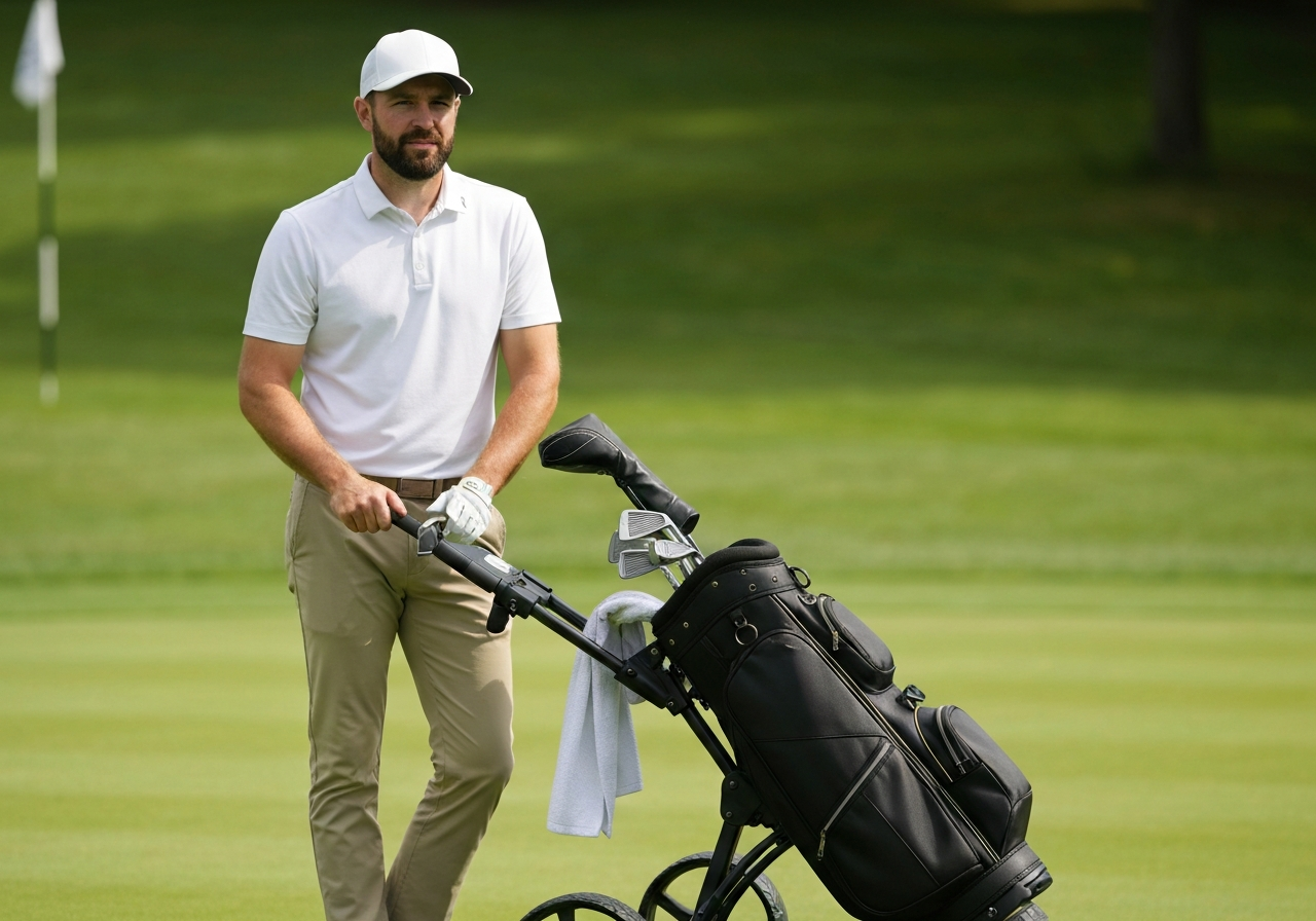 How to Set Up a Cart Bag for Optimal Use (2026): Expert Guide & Checklist 2 Golfer using a GPS device attached to a cart bag for quick distance readings
