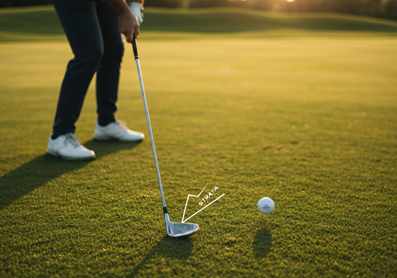 Golfer using Callaway Strata iron on fairway showing ball flight