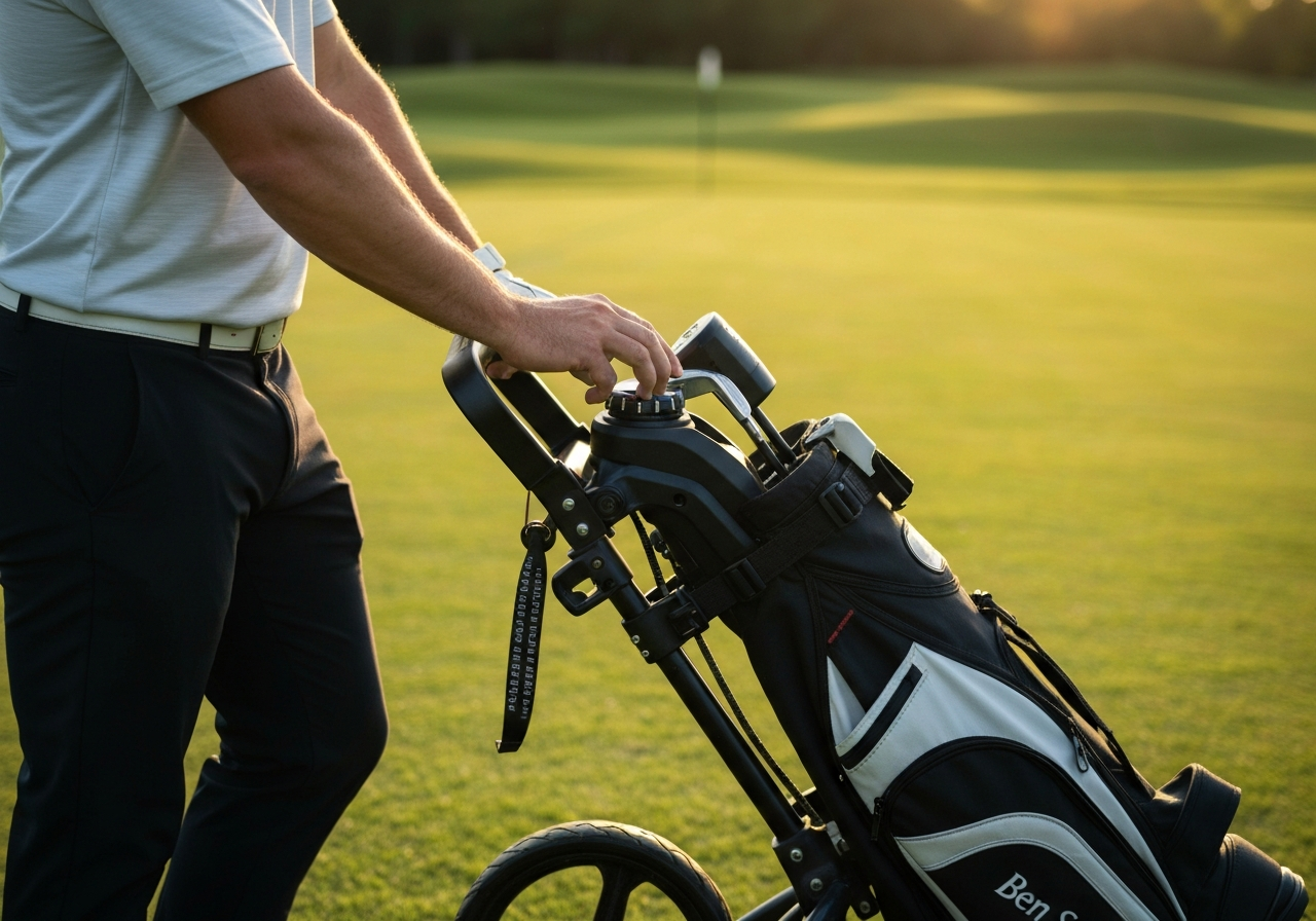Ben Sayers electric golf trolley in use on a fairway