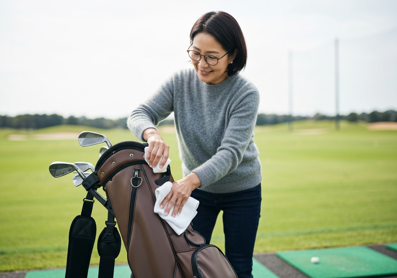 Best Cart Bags with Full-Length Dividers: Top Picks and Buying Guide (2026) 2 Golfer maintaining a cart bag by cleaning the fabric and dividers