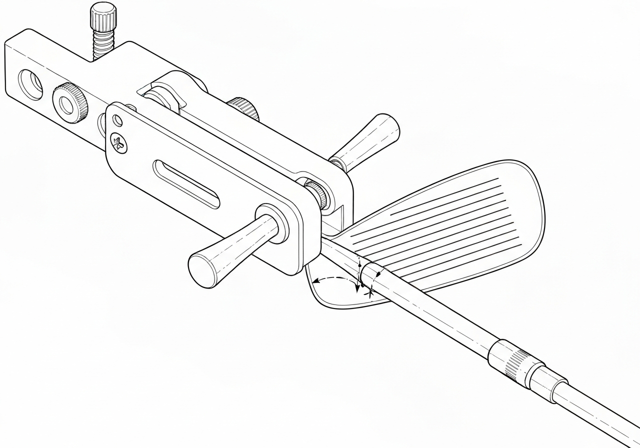 Lie angle adjustment tool being used on a golf wedge hosel