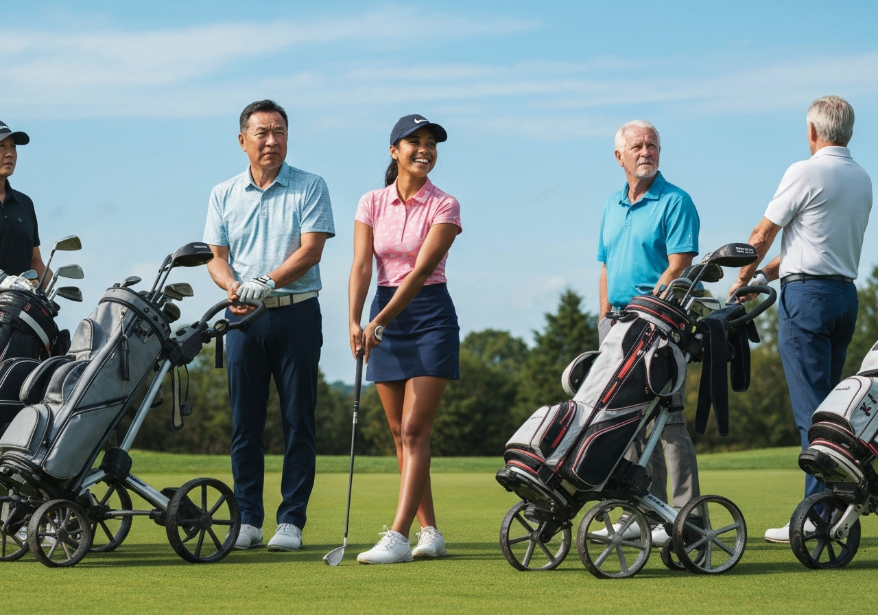 Golfer choosing trolley based on playing style