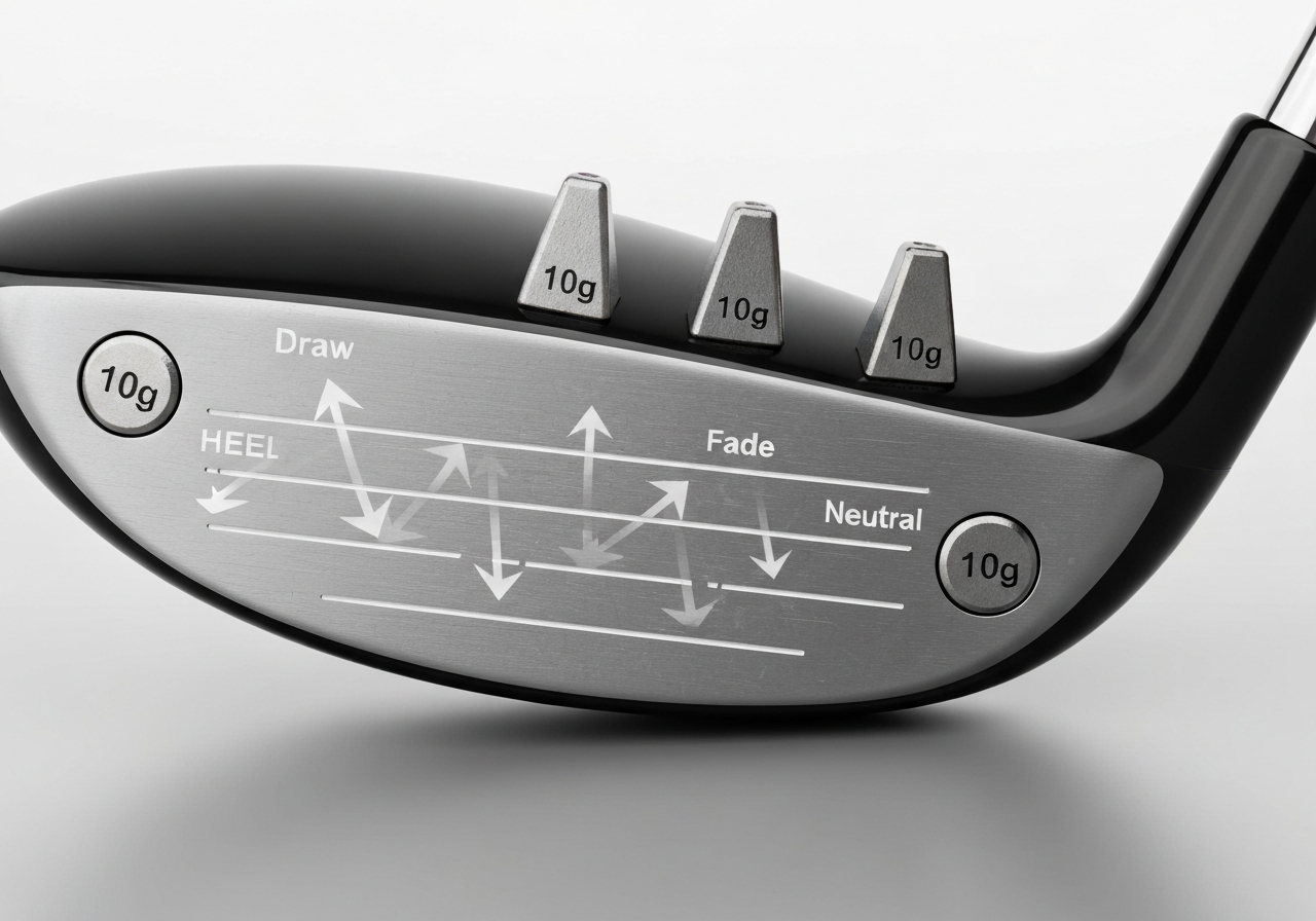 Weight placement effects on ball flight: heel weight for draw, toe weight for fade, center for neutral