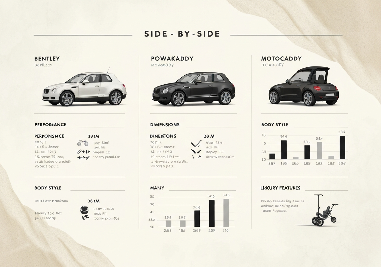 Comparison table of Bentley electric golf trolley vs competitors