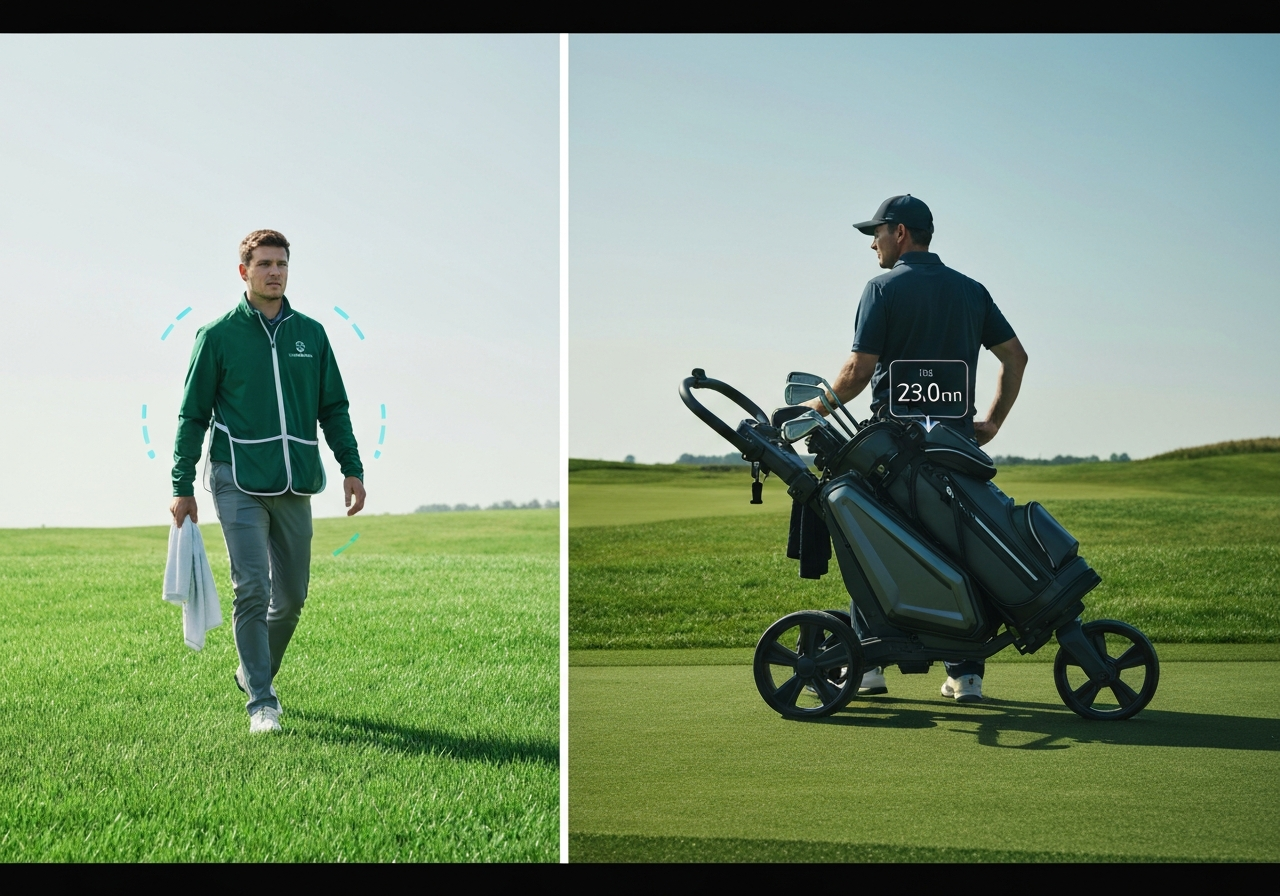 Caddie walking distance vs trolley use infographic