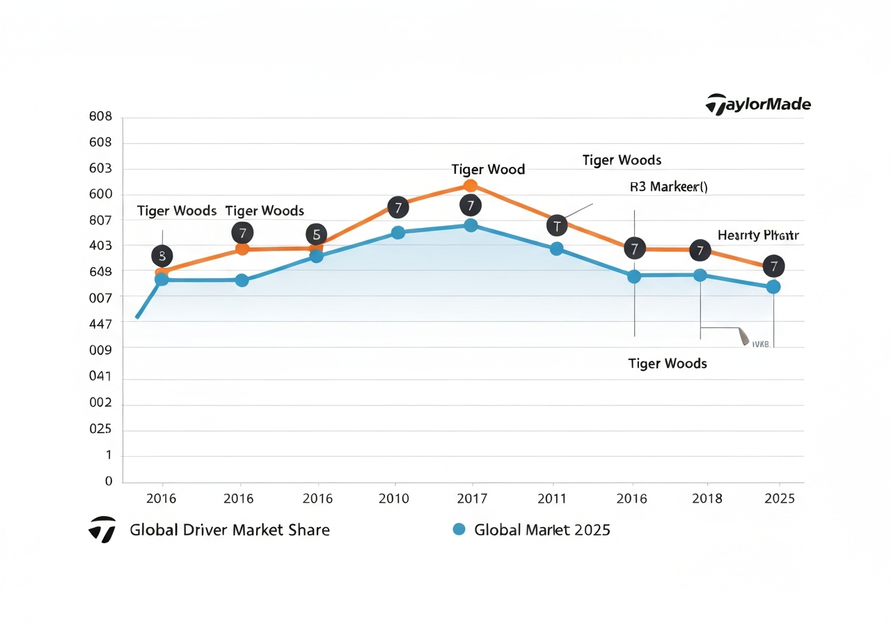 Does Tiger Woods Own TaylorMade? The Truth About His Endorsement Deal (2026) 2 TaylorMade driver market share timeline 2016-2025 with Tiger Woods win annotations